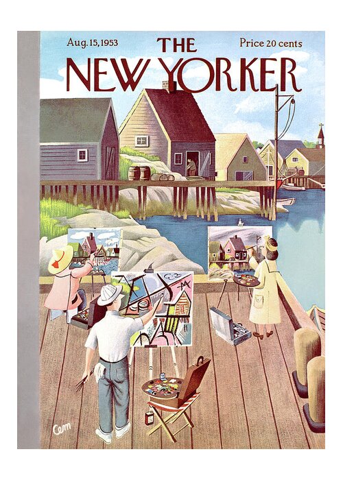 Sea Greeting Card featuring the painting New Yorker August 15th, 1953 by Charles E Martin