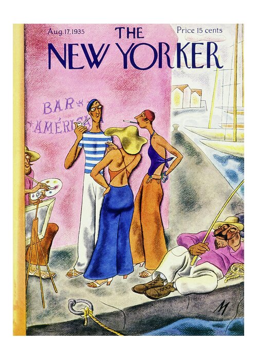 Travel Greeting Card featuring the painting New Yorker August 17 1935 by Julian De Miskey