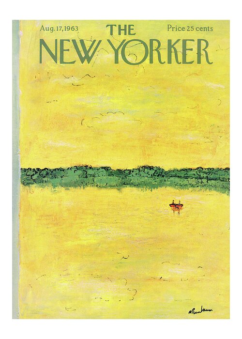 Fish Greeting Card featuring the painting New Yorker August 17th, 1963 by Abe Birnbaum