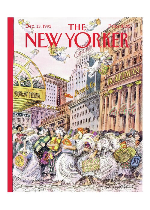 Even The Late Shop Early Greeting Card featuring the painting New Yorker December 13th, 1993 by Edward Sorel