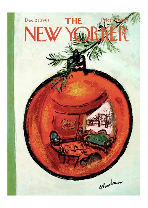 Christmas Greeting Card featuring the painting New Yorker December 23rd, 1961 by Abe Birnbaum