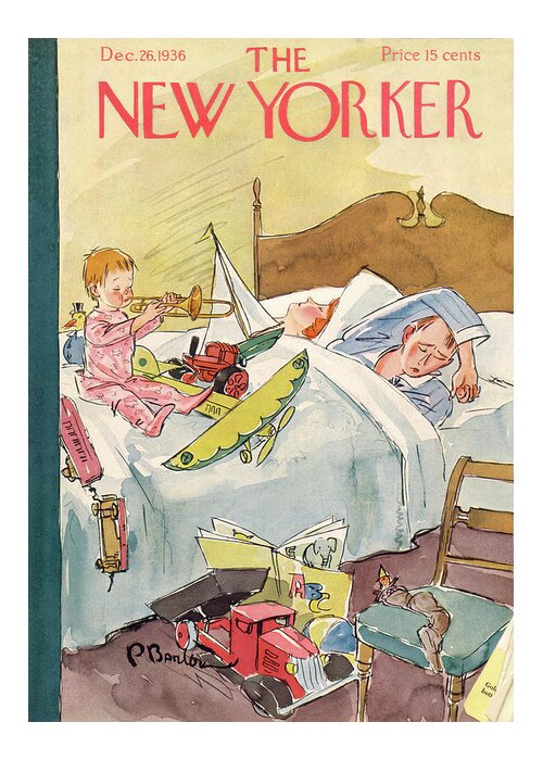 Christmas Greeting Card featuring the painting New Yorker December 26, 1936 by Perry Barlow