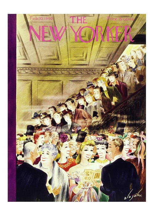 Theater Greeting Card featuring the painting New Yorker February 10 1940 by Constantin Alajalov