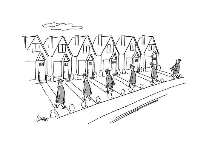 (row Of Identical Houses Greeting Card featuring the drawing New Yorker February 11th, 1956 by Claude Smith