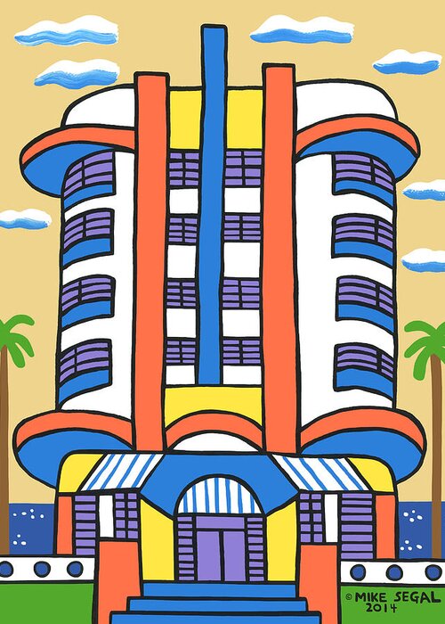 New Yorker Hotel Greeting Card featuring the painting New Yorker Hotel-Miami Beach by Mike Segal