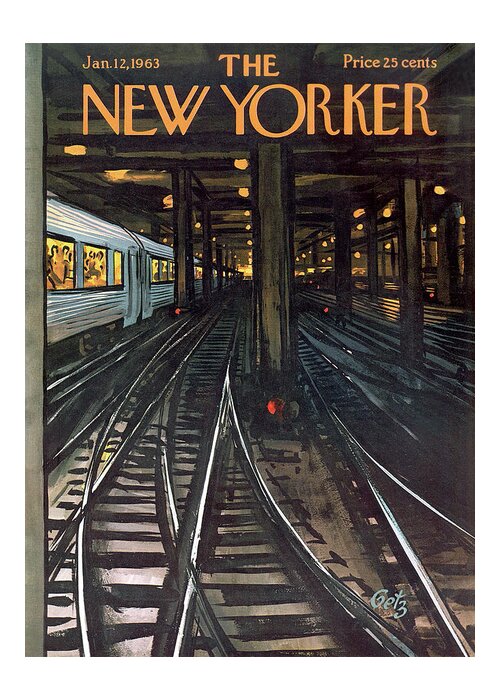 Train Greeting Card featuring the painting New Yorker January 12th, 1963 by Arthur Getz