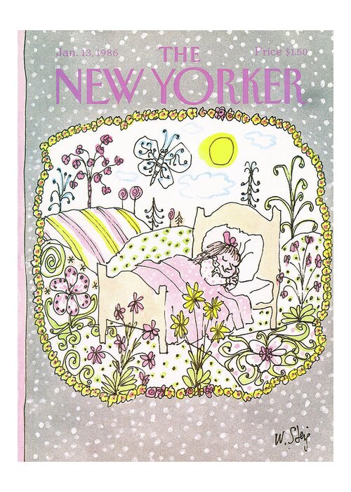 Nature Family Children Dreams Winter William Steig Wst Artkey 47246 Kids Room Greeting Card featuring the painting New Yorker January 13th, 1986 by William Steig