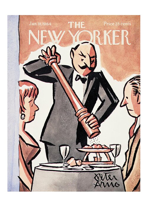 Dining Greeting Card featuring the painting New Yorker January 18th, 1964 by Peter Arno