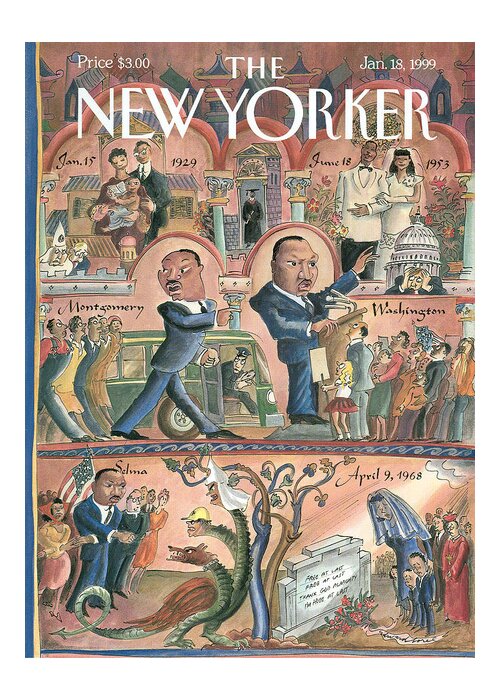 The Life Of Martin Luther King Greeting Card featuring the painting New Yorker January 18th, 1999 by Edward Sorel