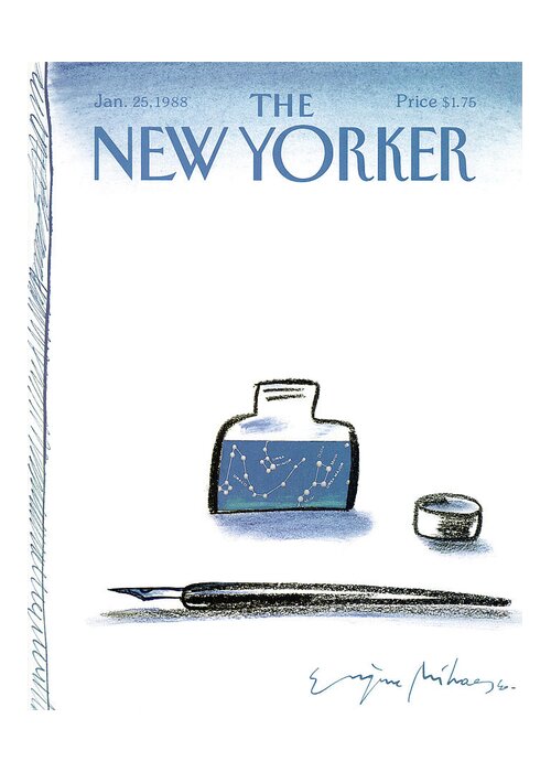 Pen Greeting Card featuring the painting New Yorker January 25th, 1988 by Eugene Mihaesco
