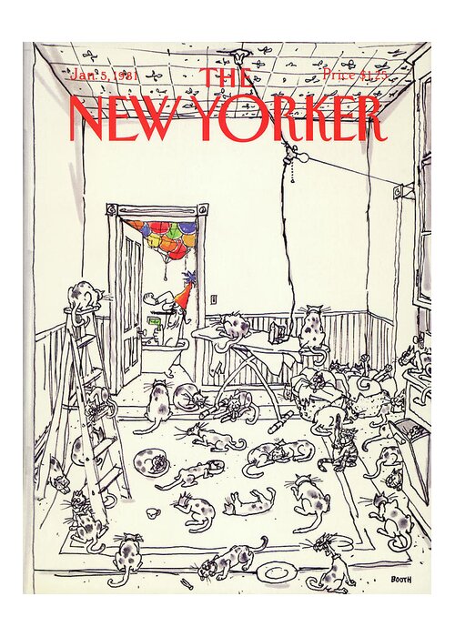 Holiday Greeting Card featuring the painting New Yorker January 5th, 1981 by George Booth