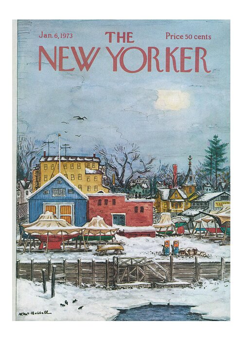 Town Greeting Card featuring the painting New Yorker January 6th, 1973 by Albert Hubbell