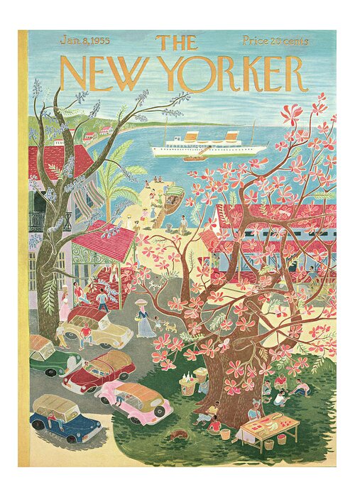 Summer Greeting Card featuring the painting New Yorker January 8th, 1955 by Ilonka Karasz