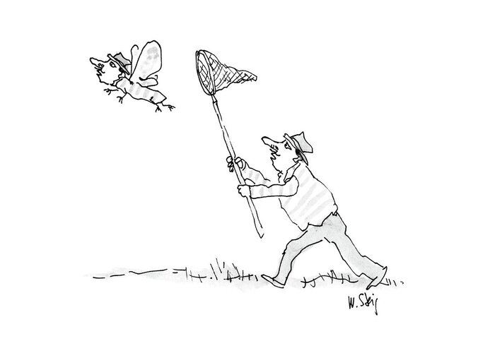 No Caption
A Man Chases A Butterfly That Looks Like Him. 
No Caption
A Man Chases A Butterfly That Looks Like Him. 
Insects Greeting Card featuring the drawing New Yorker July 20th, 1987 by William Steig