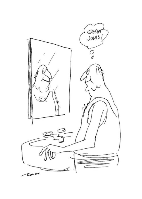 No Caption
Man Stands At The Bathroom Sink And Looks At Himself In The Mirror Mental Image Above His Head Reads Greeting Card featuring the drawing New Yorker July 25th, 1988 by Al Ross