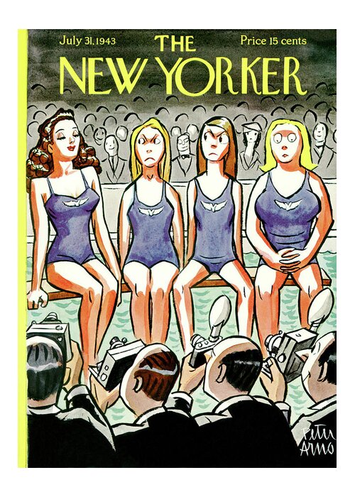 Swimming Greeting Card featuring the painting New Yorker July 31, 1943 by Peter Arno