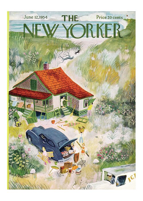 Vacation Greeting Card featuring the painting New Yorker June 12th, 1954 by Roger Duvoisin