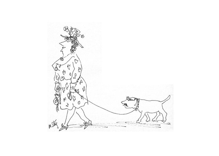 84660 Wst William Steig (smiling Woman Is Leading Dog On Leash. Dog Has Face Of Middle-aged Man Greeting Card featuring the drawing New Yorker June 21st, 1969 by William Steig