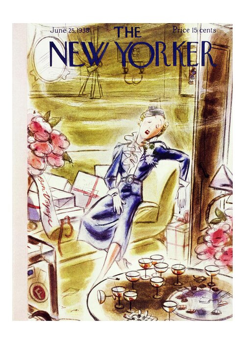 Travel Greeting Card featuring the painting New Yorker June 25 1938 by Leonard Dove