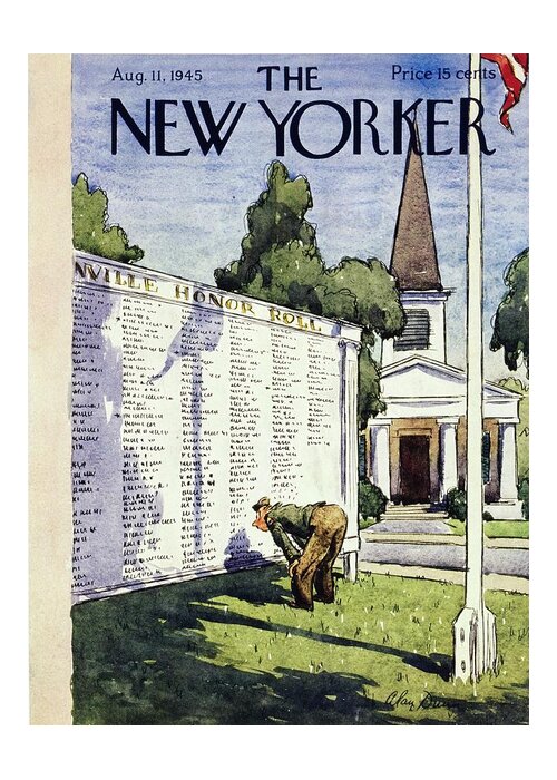 Military Greeting Card featuring the painting New Yorker August 11, 1945 by Alan Dunn