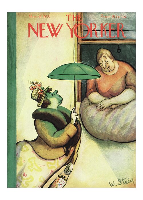Umbrella Greeting Card featuring the painting New Yorker March 18th, 1933 by William Steig