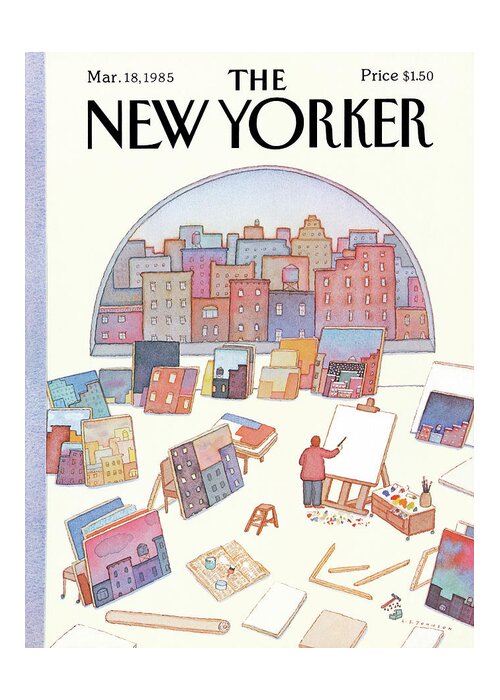 Manhattan Greeting Card featuring the painting New Yorker March 18th, 1985 by Lonni Sue Johnson