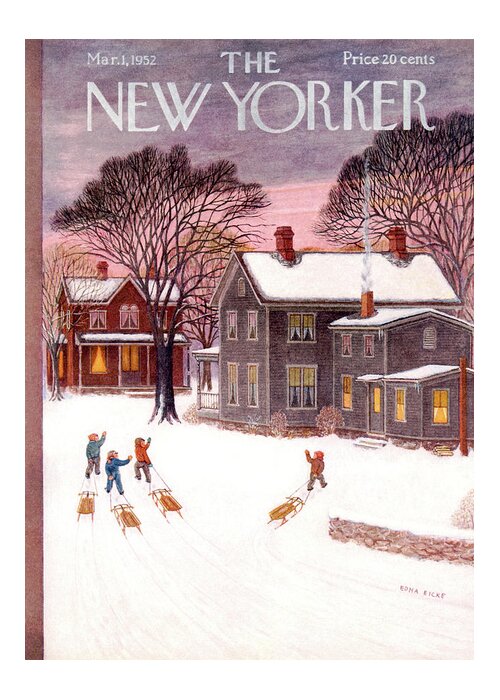 Kid Greeting Card featuring the painting New Yorker March 1st, 1952 by Edna Eicke