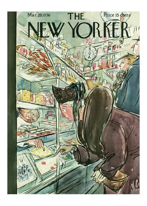 Shopping Greeting Card featuring the painting New Yorker March 28, 1936 by Perry Barlow