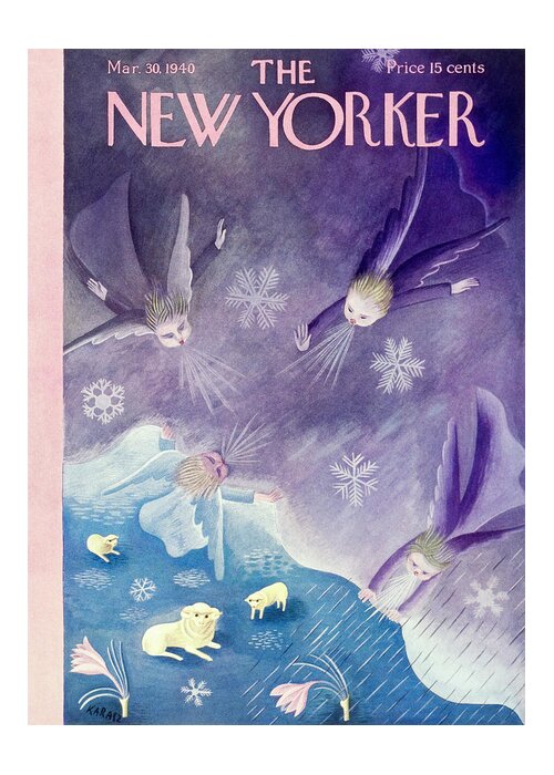 Animal Greeting Card featuring the painting New Yorker March 30 1940 by Ilonka Karasz
