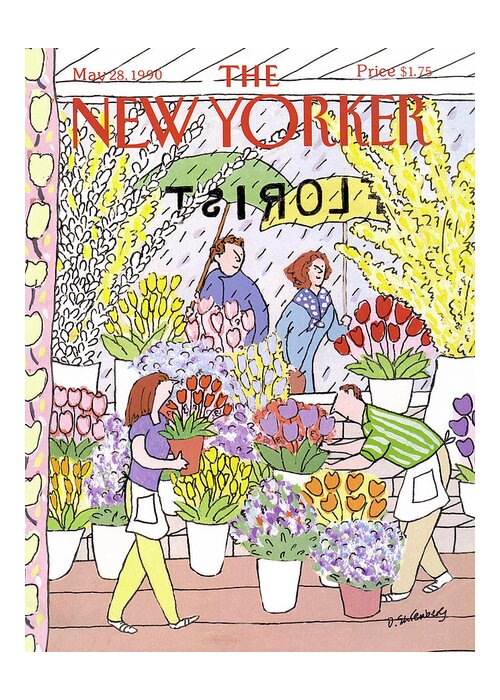 Consumerism Greeting Card featuring the painting New Yorker May 28th, 1990 by Devera Ehrenberg