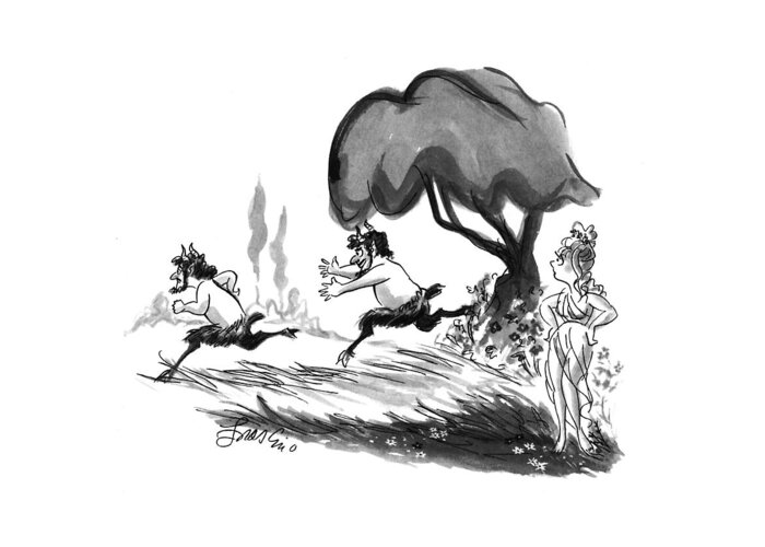 (surprised Nymph Watches As One Satyr Chases Another)
Books Greeting Card featuring the drawing New Yorker May 3rd, 1993 by Edward Frascino