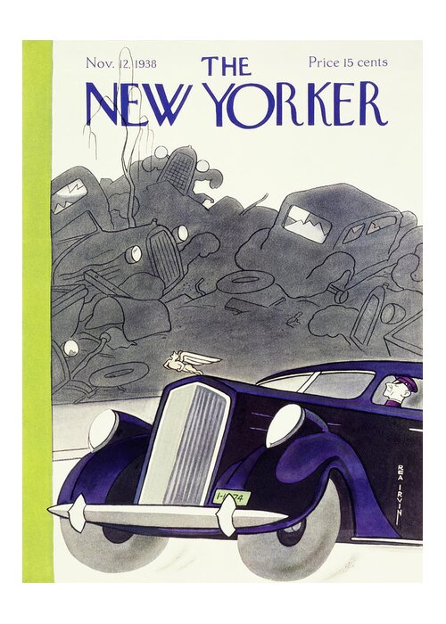 Auto Greeting Card featuring the painting New Yorker November 12 1938 by Rea Irvin