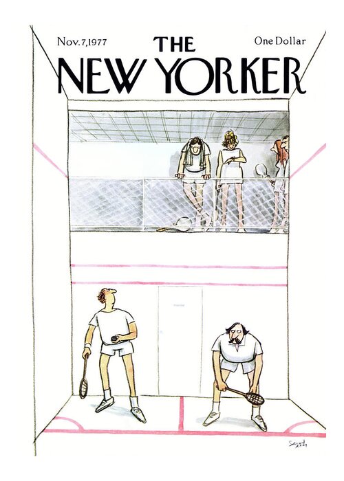 Sports Greeting Card featuring the painting New Yorker November 7th, 1977 by Charles Saxon