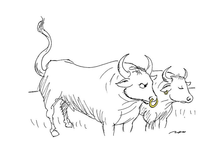 (a Bull With A Nose Ring Eyes A Cow With An Earring.)
Denoting Gender Preference Greeting Card featuring the drawing New Yorker November 7th, 1994 by Al Ross
