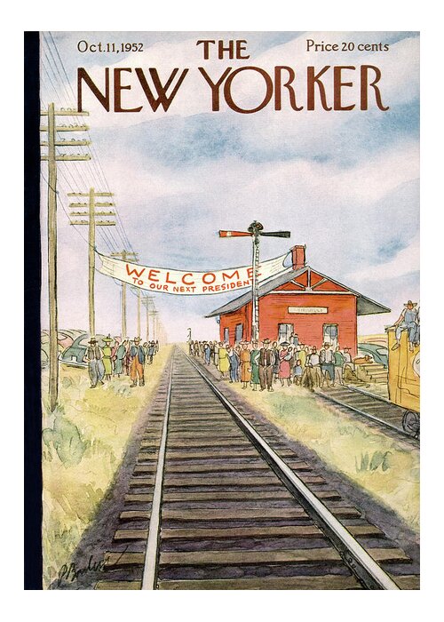 Train Greeting Card featuring the painting New Yorker October 11th, 1952 by Perry Barlow