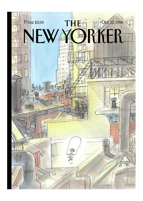 On The Roof Artkey 50961 Greeting Card featuring the painting New Yorker October 12th, 1998 by Jean-Jacques Sempe