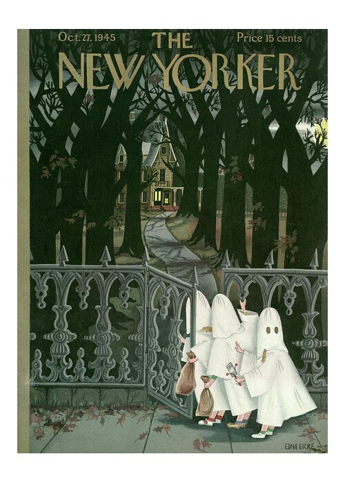 Halloween Greeting Card featuring the painting New Yorker October 27, 1945 by Edna Eicke