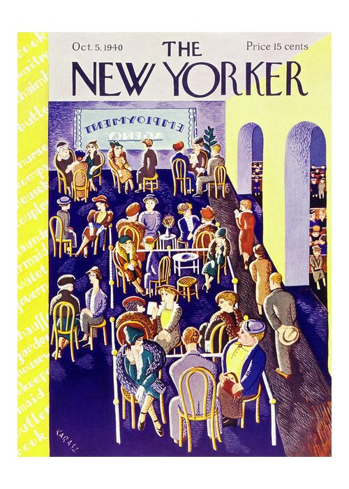 Crowd Greeting Card featuring the painting New Yorker October 5 1940 by Ilonka Karasz