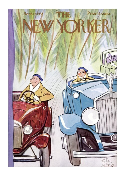Automobiles Greeting Card featuring the painting New Yorker September 17th, 1932 by Peter Arno