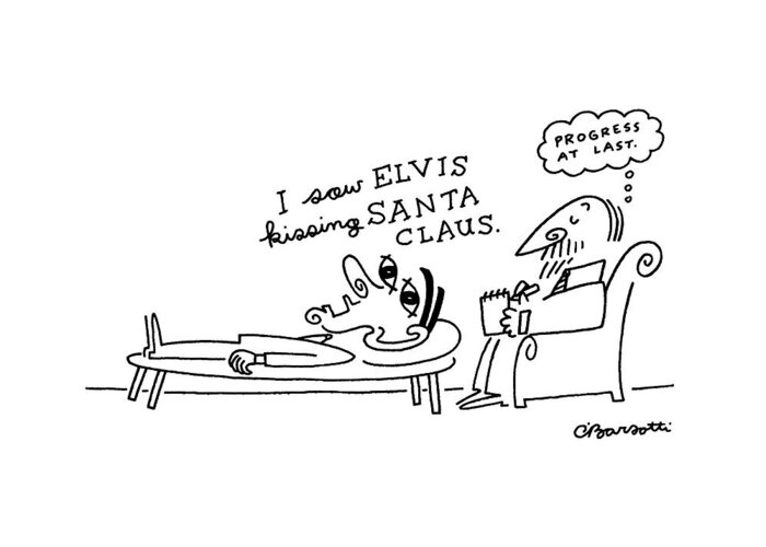 
Strange Looking Man On Psychiatrist's Couch Singing Greeting Card featuring the drawing New Yorker September 19th, 1988 by Charles Barsotti
