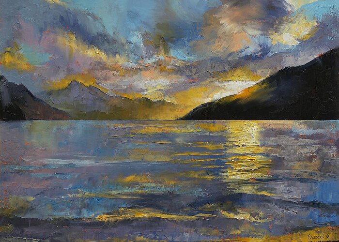 New Zealand Greeting Card featuring the painting New Zealand Sunset by Michael Creese