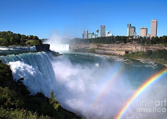 Niagara Falls Greeting Card featuring the photograph Niagara Falls Double Rainbow by Jemmy Archer