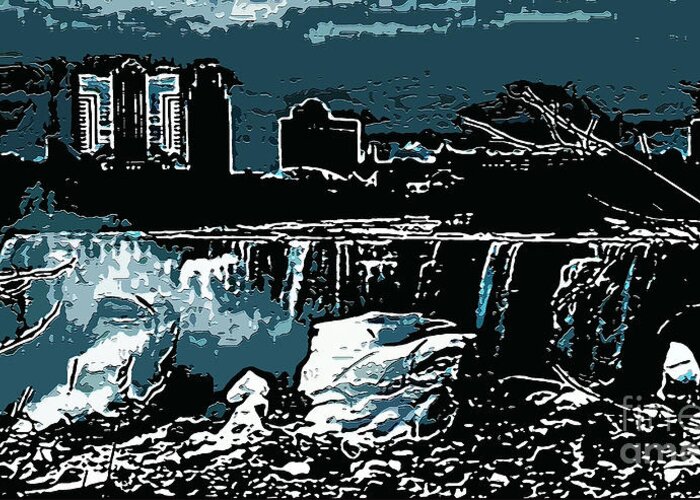 Abstract Greeting Card featuring the digital art Niagara Falls Frozen At Night by Miss Dawn