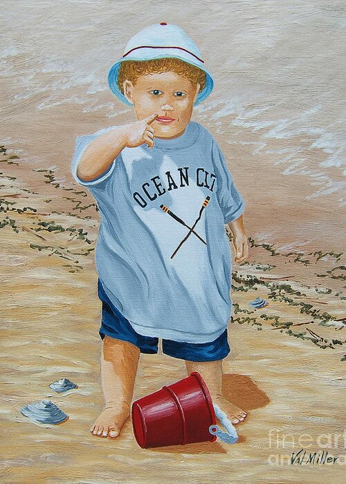Kid Greeting Card featuring the painting Nicks Red Bucket by Val Miller