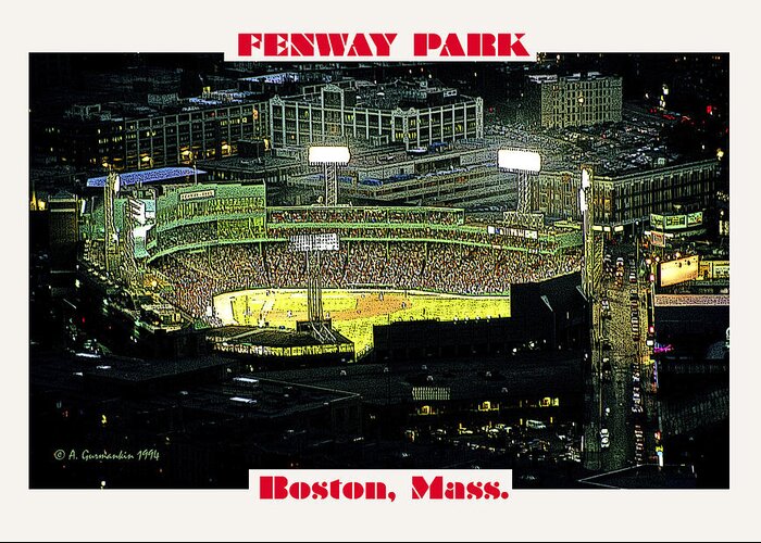 Night Greeting Card featuring the photograph Night Baseball Fenway Park Boston Massachusetts by A Macarthur Gurmankin