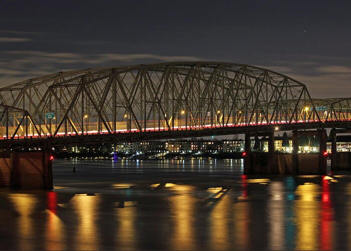 Bridges Greeting Card featuring the photograph Night Crossing at I-5 by E Faithe Lester
