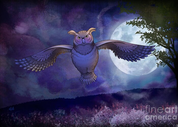 Night Greeting Card featuring the digital art Night Owl by Peter Awax