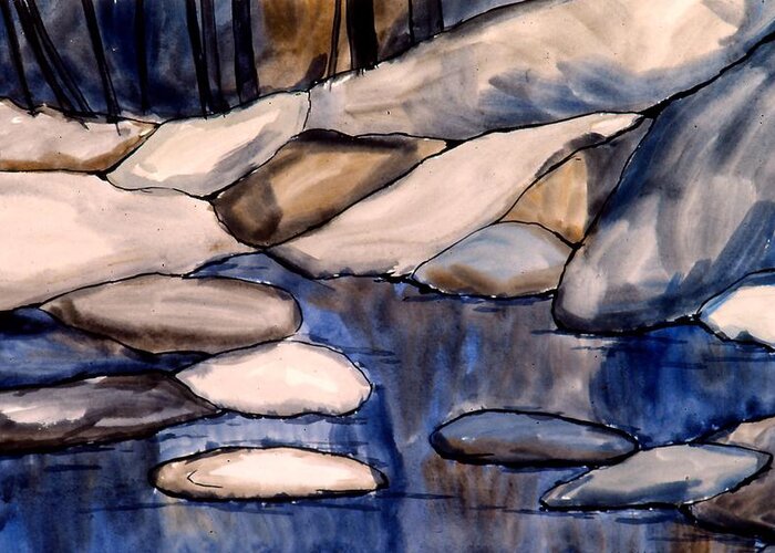 Rocks Greeting Card featuring the painting Night Rocks by Kendall Kessler