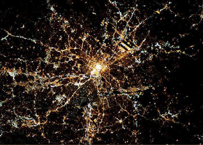 Photography Greeting Card featuring the photograph Night Time Satellite Image Of Atlanta by Panoramic Images