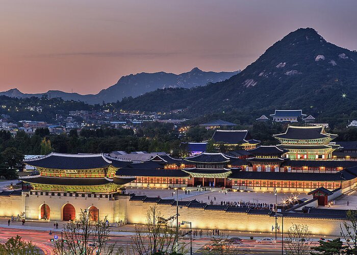 Arch Greeting Card featuring the photograph Nightscape Of Gyeongbokgung Palace by Sungjin Kim
